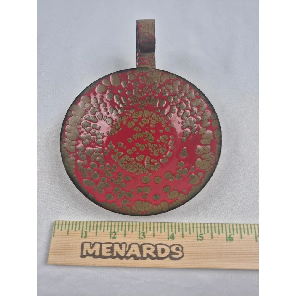 Vintage MCM Enamel Copper Candle Holder Red Gold Lava Glaze Chamberstick 4.5